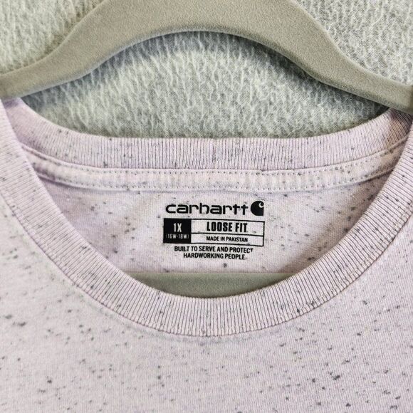 Carhartt Shirt Womens 1X Pink Speckled Pocket Tee Textured Loose Fit Heavy - Picture 7 of 10